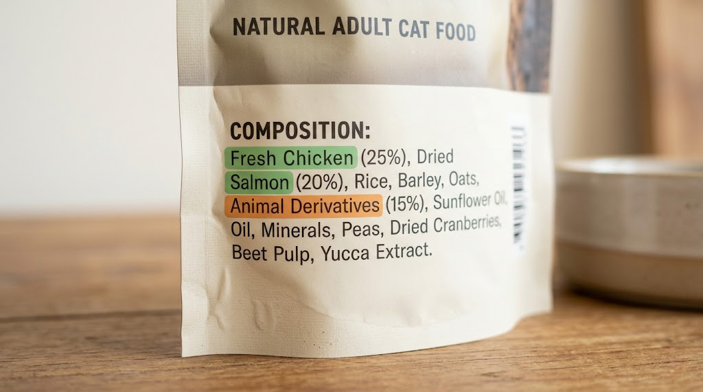 pet food label showing clear ingredients vs vague ingredient names for dogs and cats
