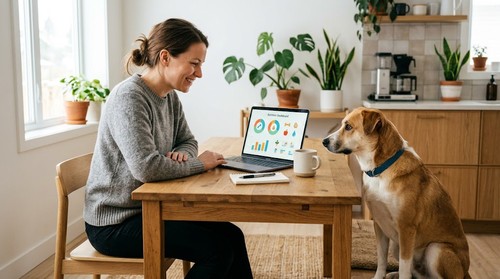Dog owner using FAMMO AI nutrition assistant to personalize dog food choices — Europe 2026